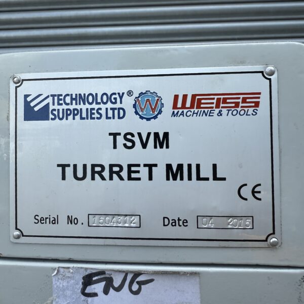 Weiss TSVM Milling Machine Warco VMC Clone 230v Single Phase DRO, Coolant - Image 18