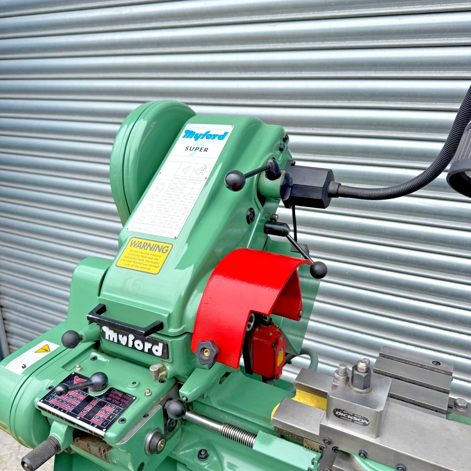 Myford Super 7 Lathe on Stand 230v With Gearbox, Power Feeds, Dickson QCTP - Image 4