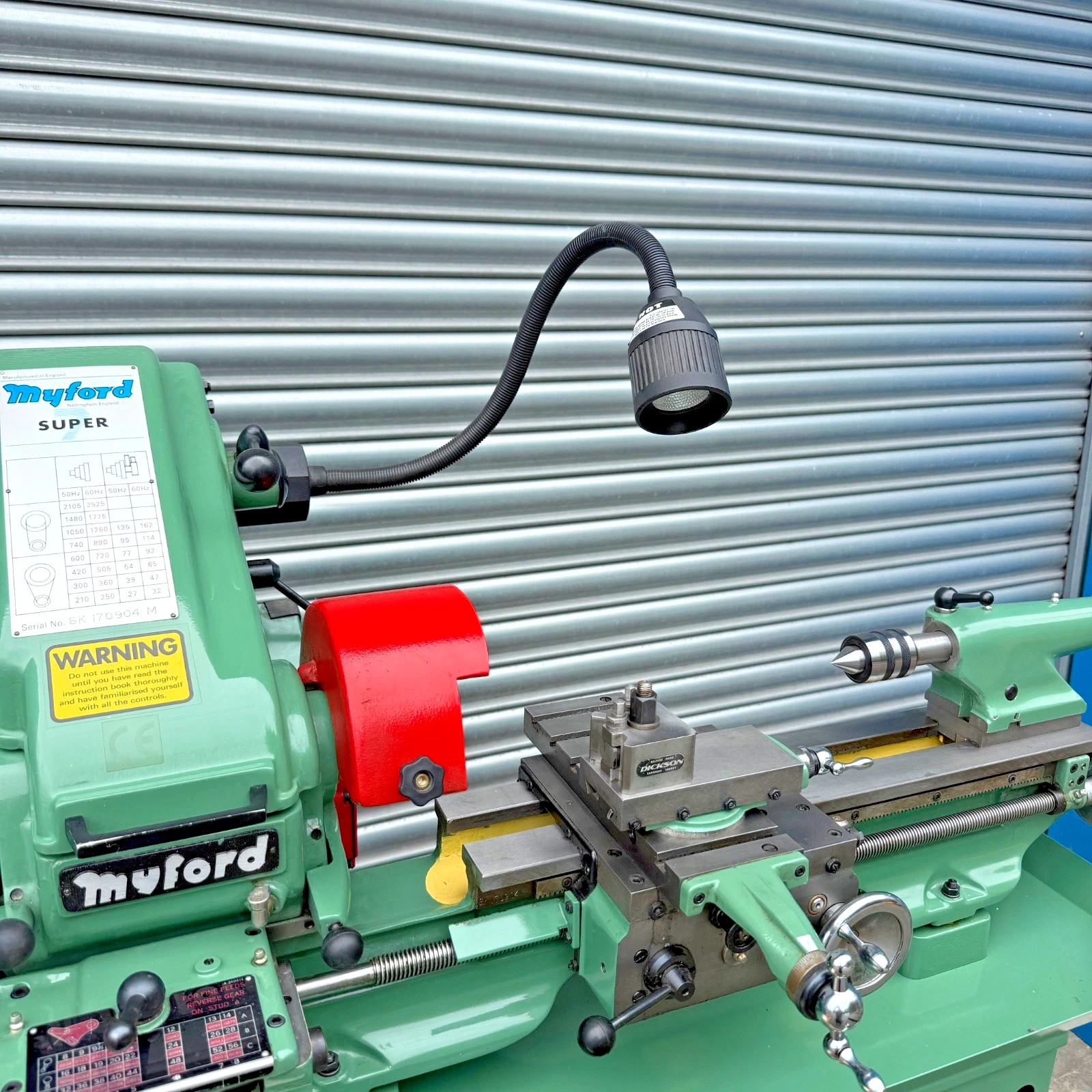 Myford Super 7 Lathe on Stand 230v With Gearbox, Power Feeds, Dickson QCTP - Image 6
