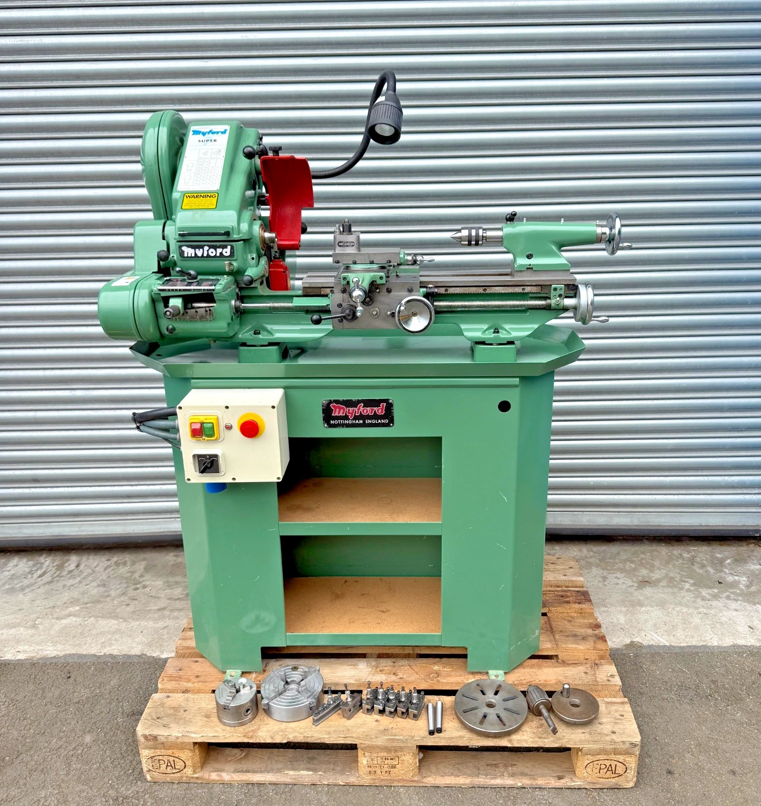 Myford Super 7 Lathe on Stand 230v With Gearbox, Power Feeds, Dickson QCTP