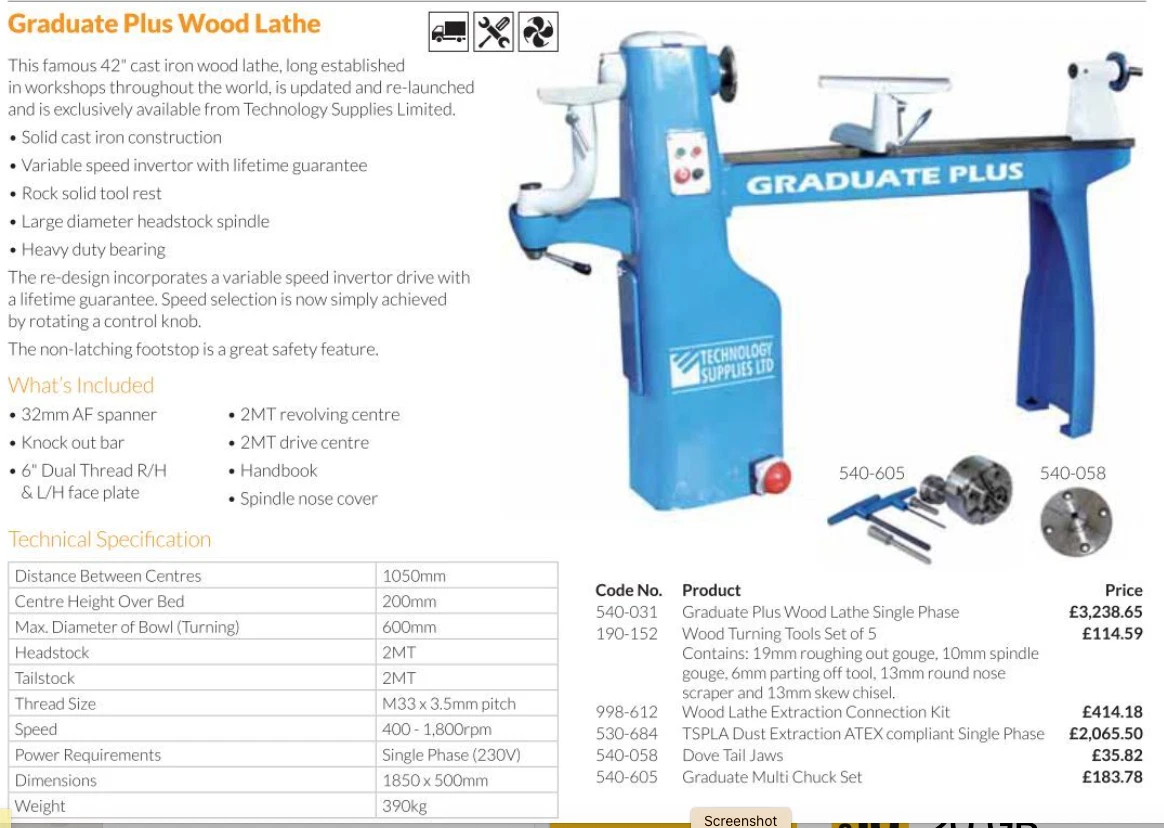 Tech Supplies Graduate Plus Modern Union Graduate Wood Lathe 230v Variable Speed - Image 15